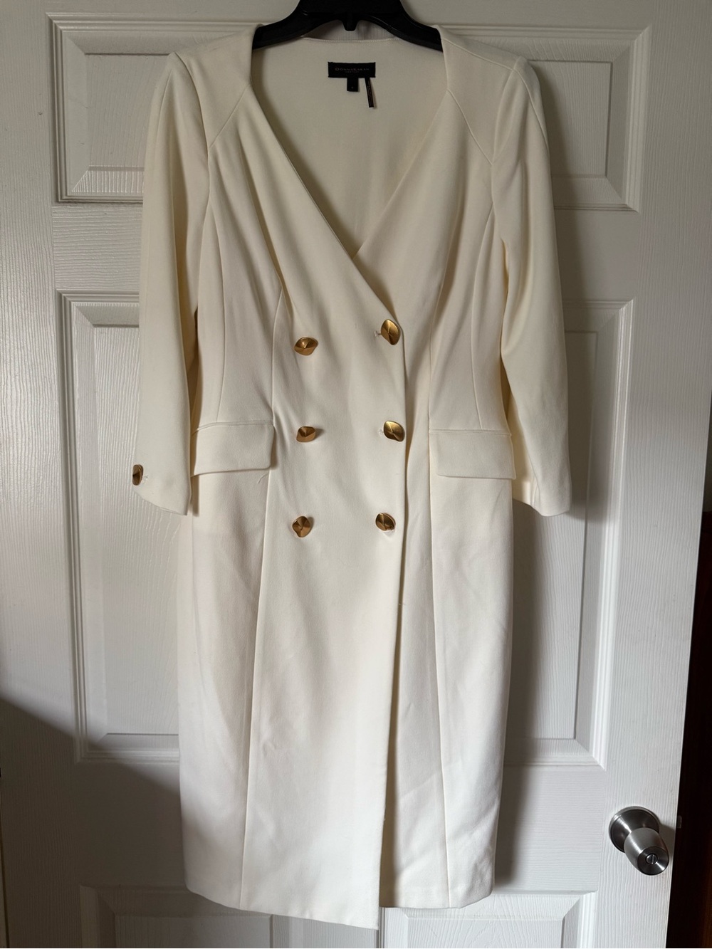 Donna Karan Ivory Double-Breasted Blazer Dress with Gold Buttons